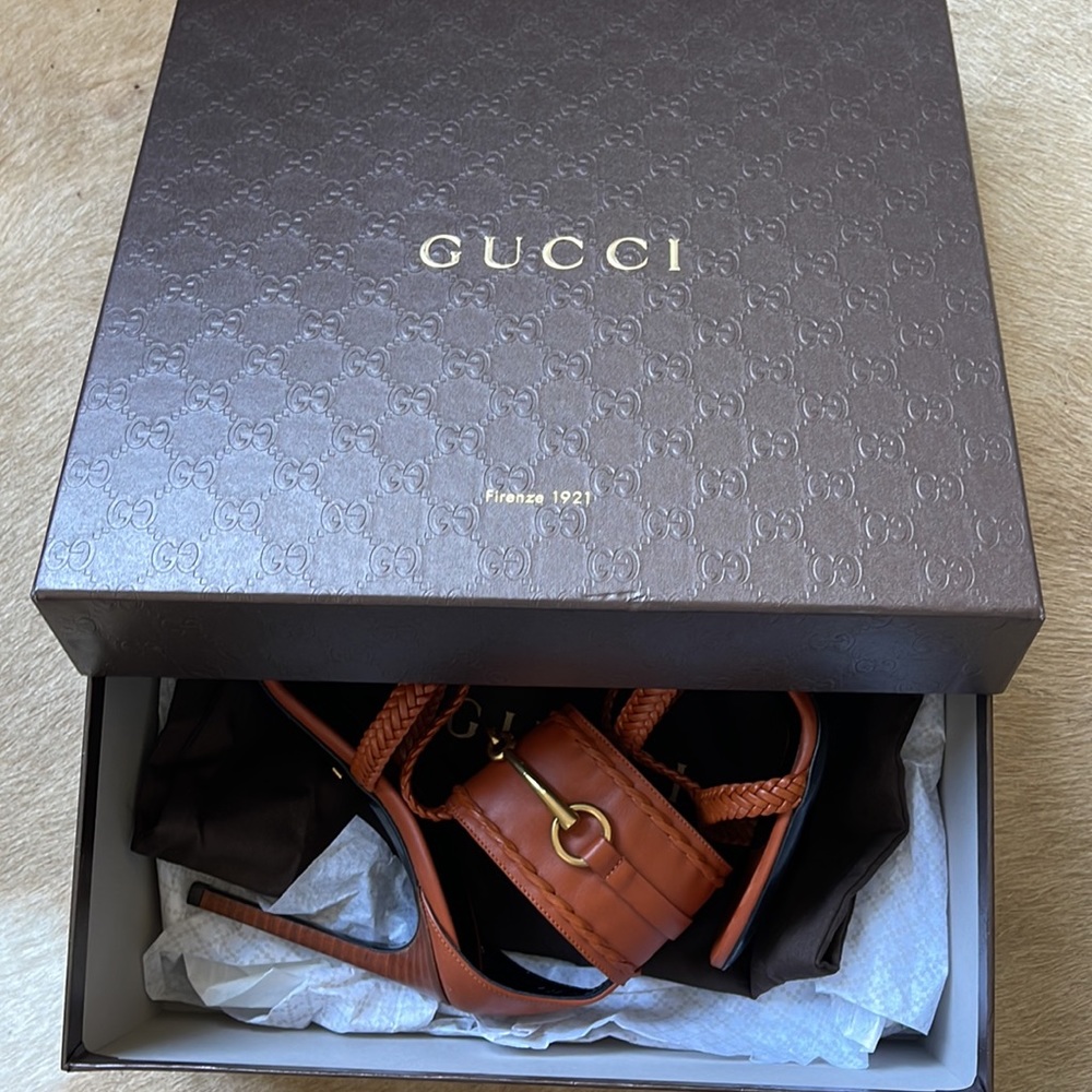Gucci Malaga Kid Lifford Bitt Orange Size 36.5 - Picture 12 of 16